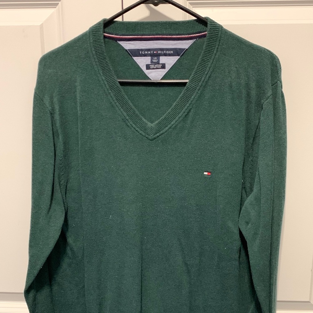 Tommy Hilfiger Green V Neck Sweater